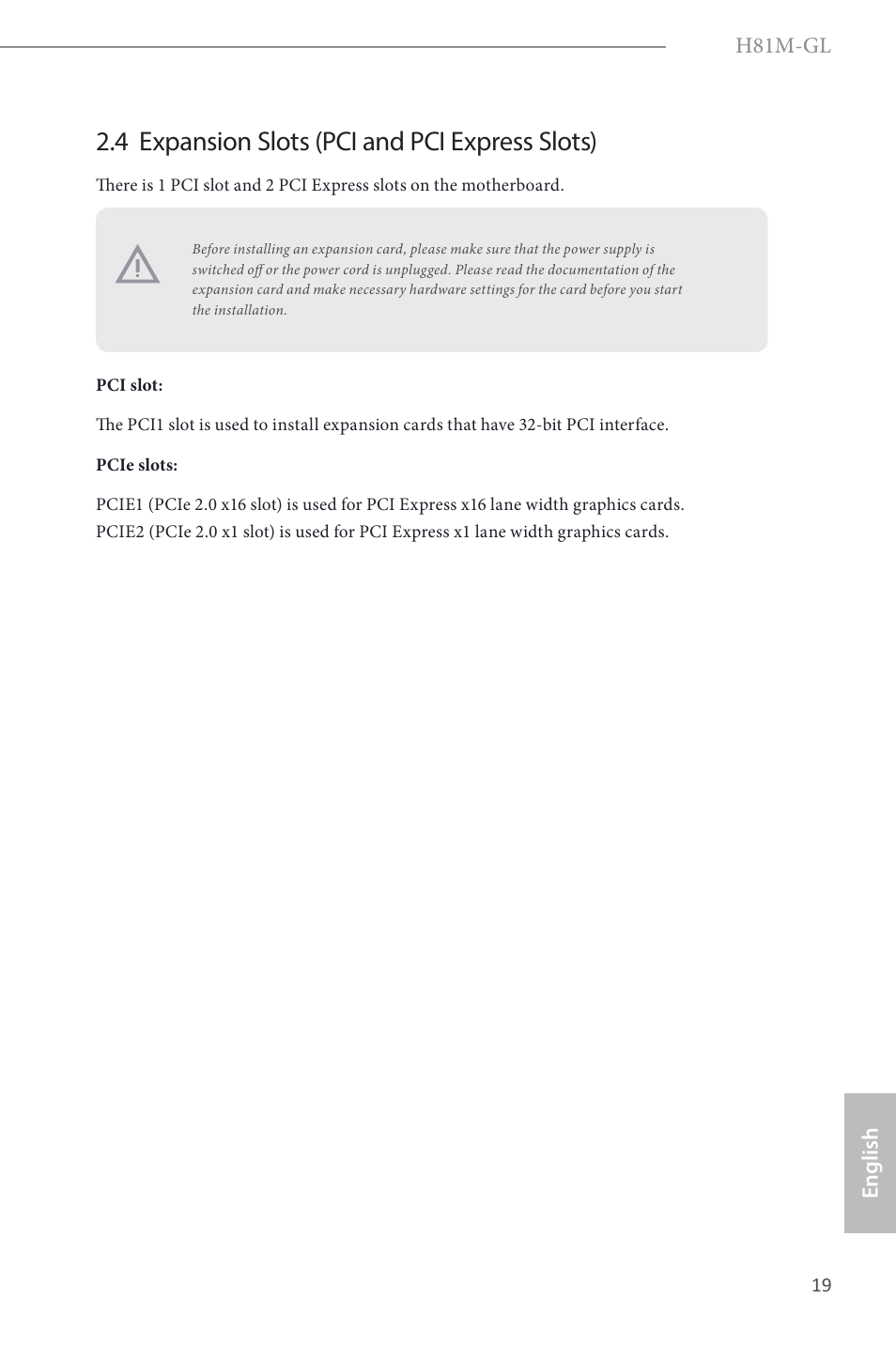4 expansion slots (pci and pci express slots) | ASRock H81M-GL User Manual | Page 21 / 77
