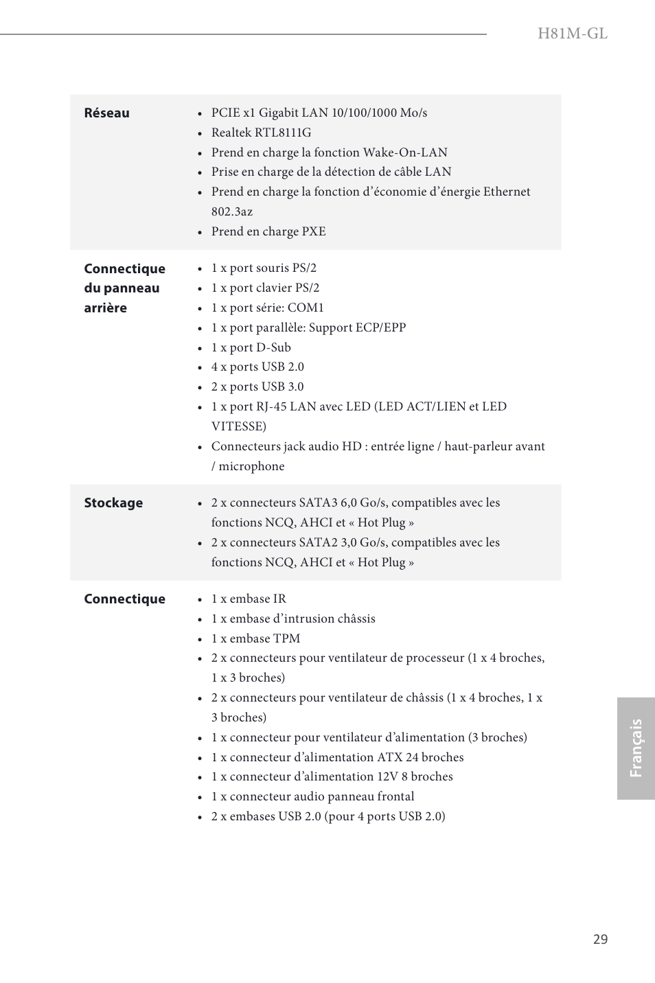 H81m-gl, Fr ançais | ASRock H81M-GL User Manual | Page 31 / 77