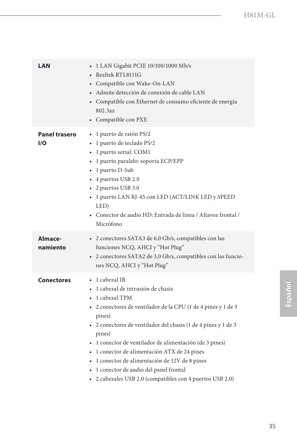 H81m-gl, Español | ASRock H81M-GL User Manual | Page 37 / 77