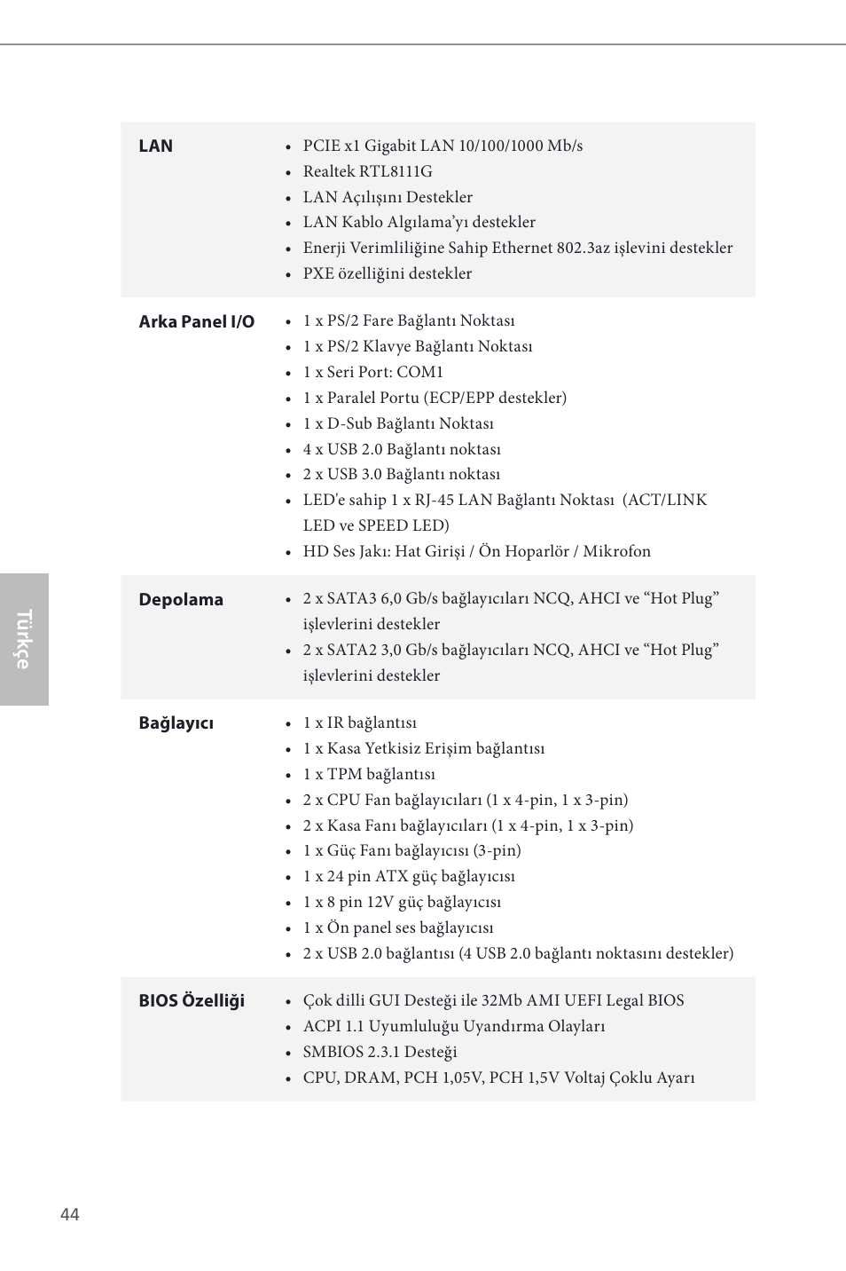 Türk çe | ASRock H81M-GL User Manual | Page 46 / 77