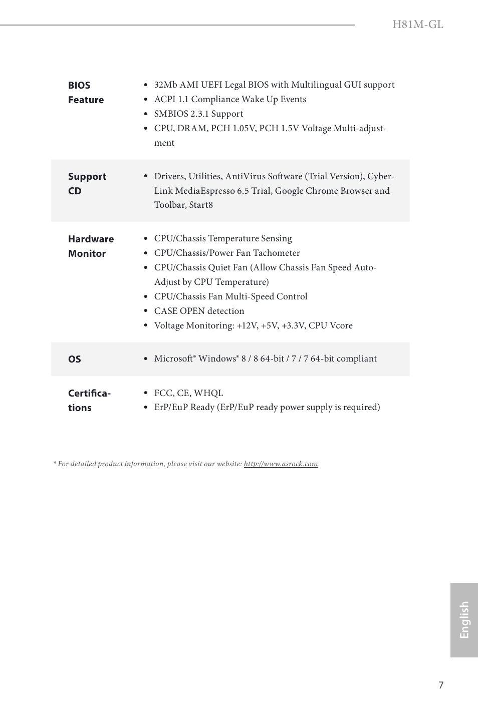 H81m-gl, English | ASRock H81M-GL User Manual | Page 9 / 77