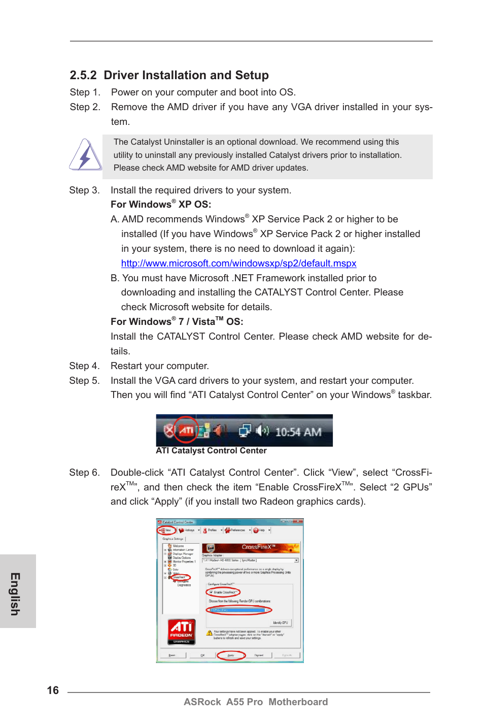 English, 2 driver installation and setup | ASRock A55 Pro User Manual | Page 16 / 76