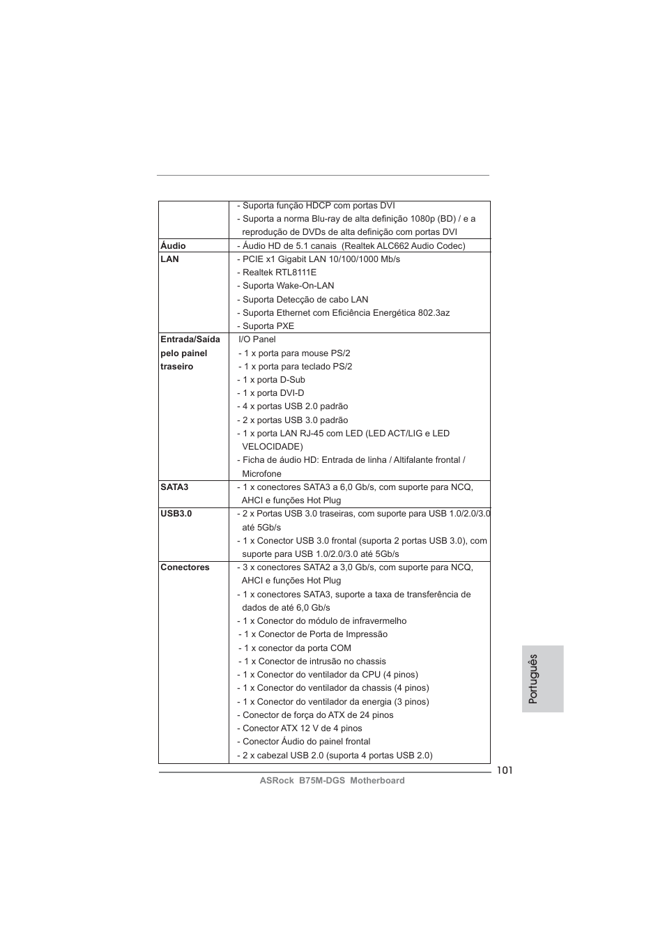 Po rtuguês | ASRock B75M-DGS User Manual | Page 101 / 185