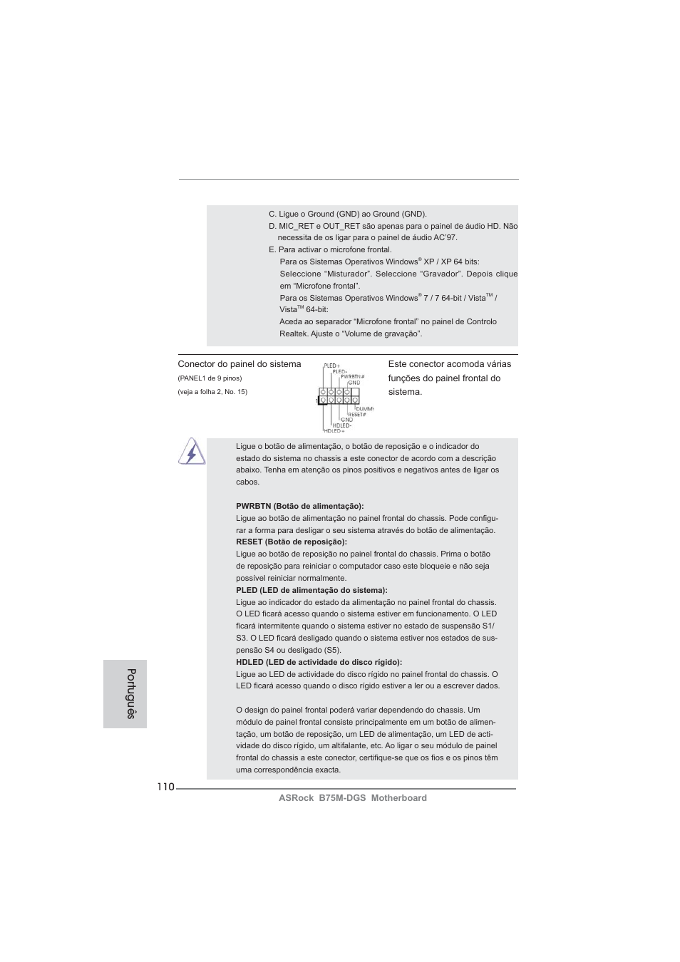 Po rtuguês | ASRock B75M-DGS User Manual | Page 110 / 185