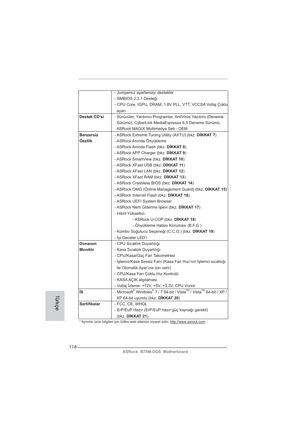 Türkçe | ASRock B75M-DGS User Manual | Page 116 / 185
