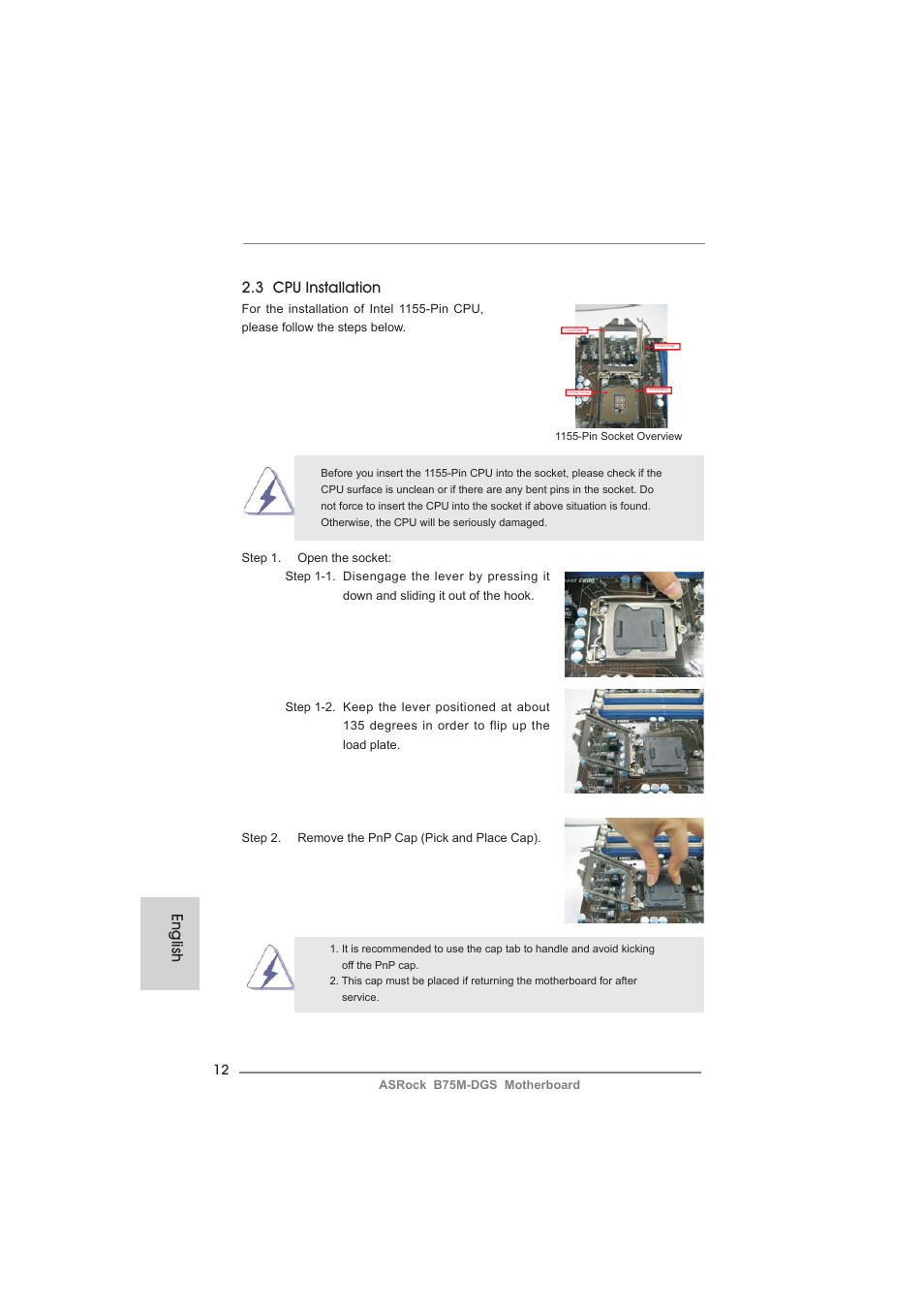English 2.3 cpu installation | ASRock B75M-DGS User Manual | Page 12 / 185