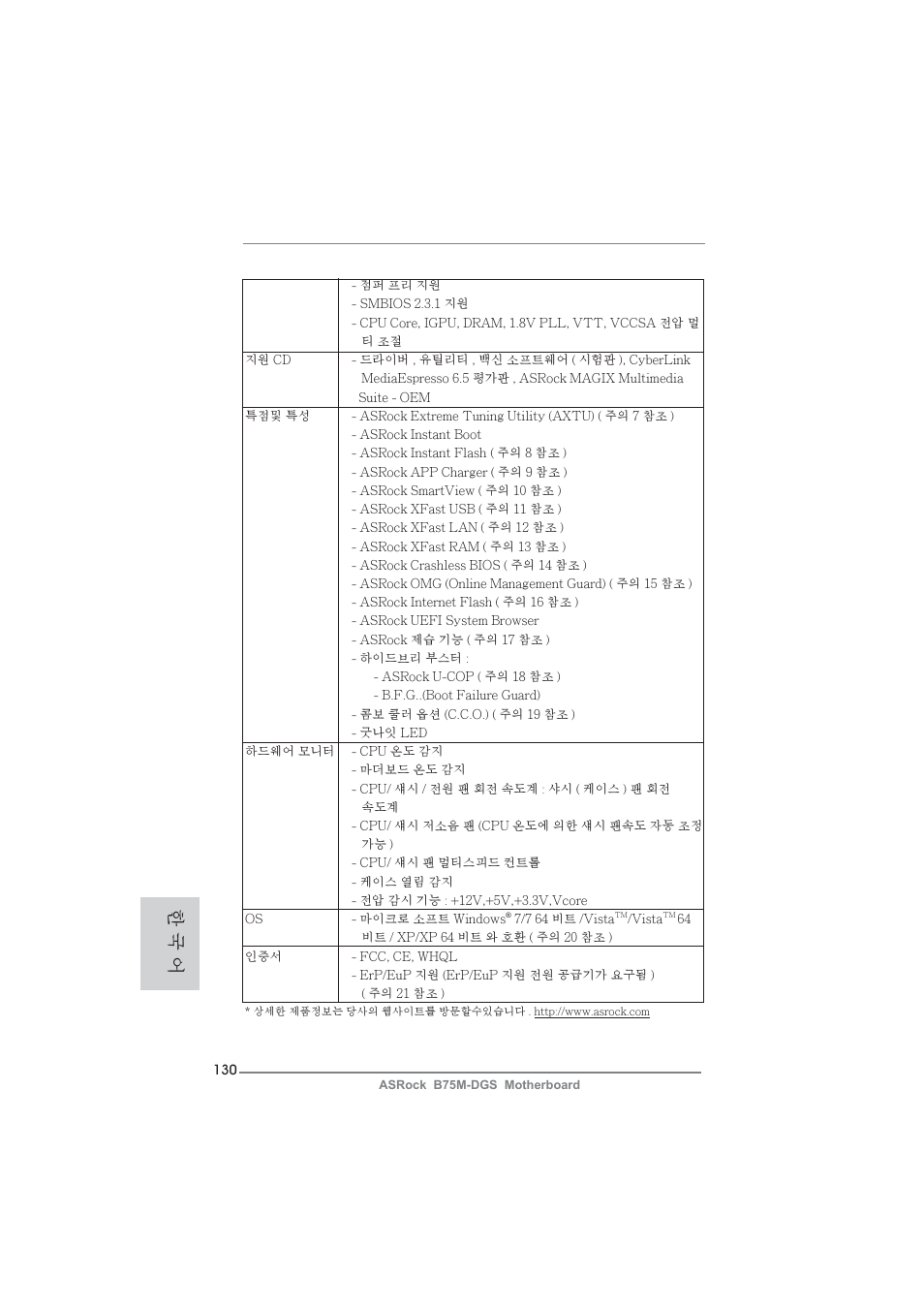 한 국 어 | ASRock B75M-DGS User Manual | Page 130 / 185