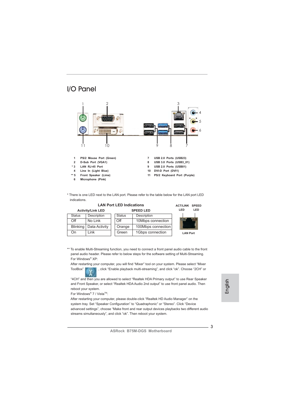 I/o panel, English | ASRock B75M-DGS User Manual | Page 3 / 185