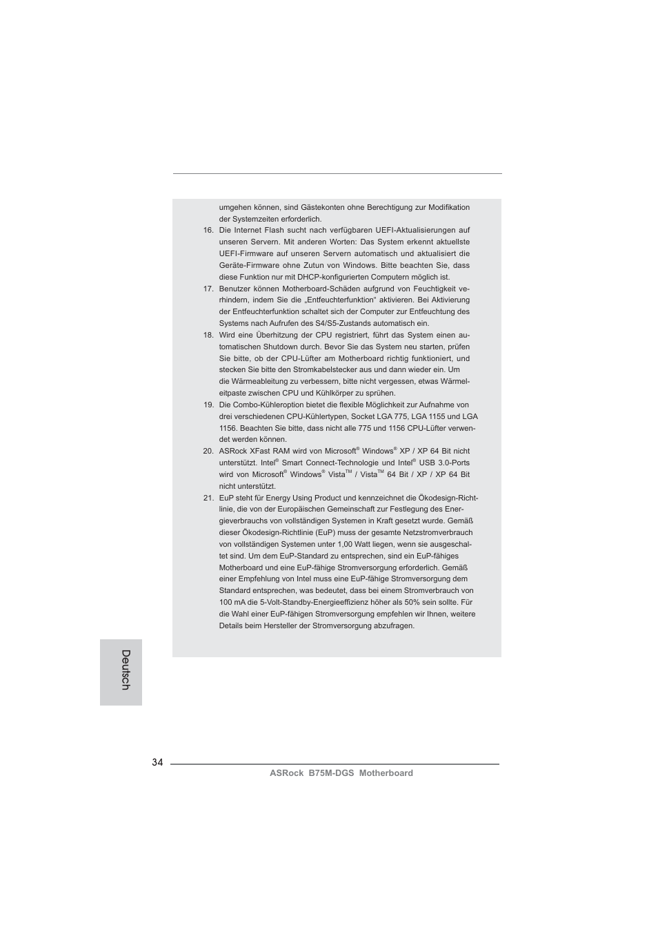 Deutsch | ASRock B75M-DGS User Manual | Page 34 / 185