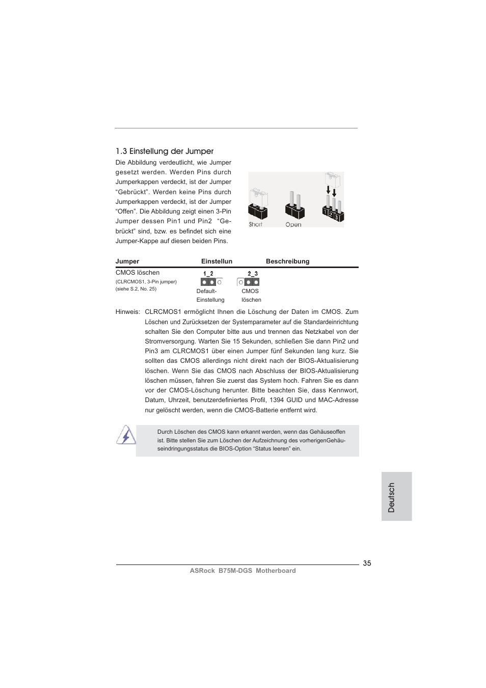 Deutsch 1.3 einstellung der jumper | ASRock B75M-DGS User Manual | Page 35 / 185