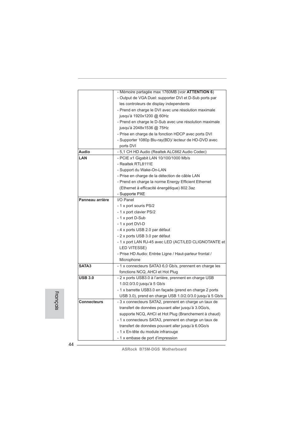 Français | ASRock B75M-DGS User Manual | Page 44 / 185
