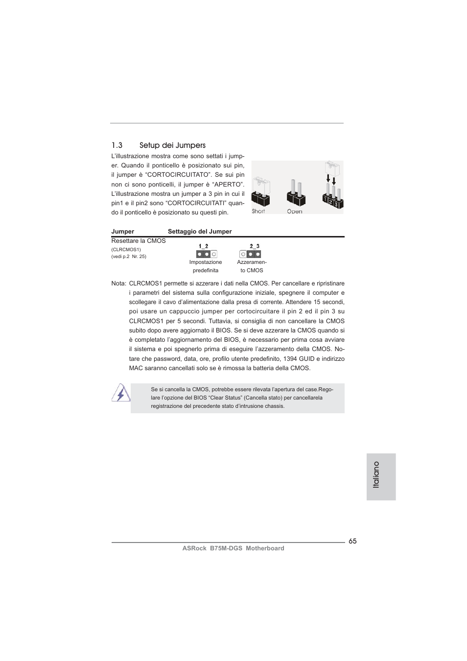 Italiano 1.3 setup dei jumpers | ASRock B75M-DGS User Manual | Page 65 / 185