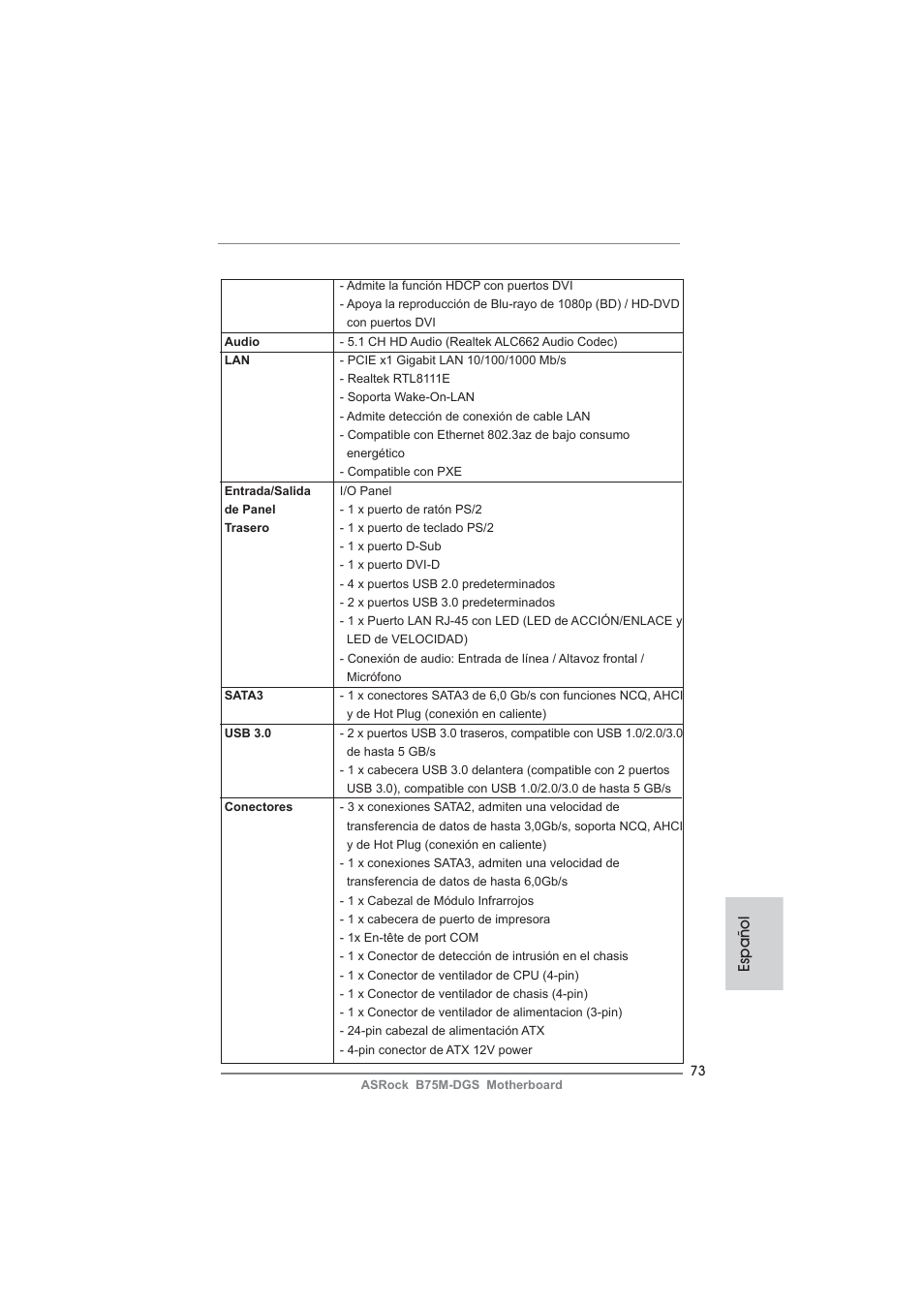 Español | ASRock B75M-DGS User Manual | Page 73 / 185