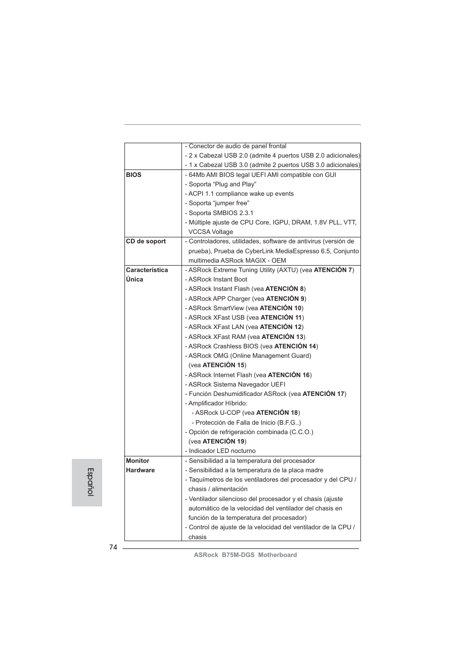 Español | ASRock B75M-DGS User Manual | Page 74 / 185