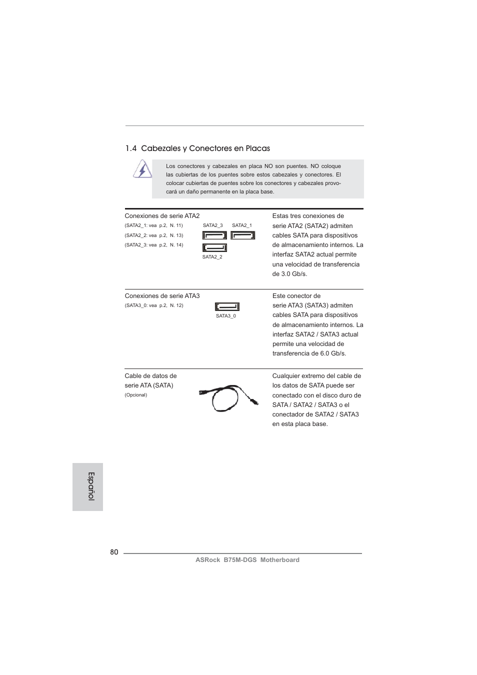 Español 1.4 cabezales y conectores en placas | ASRock B75M-DGS User Manual | Page 80 / 185