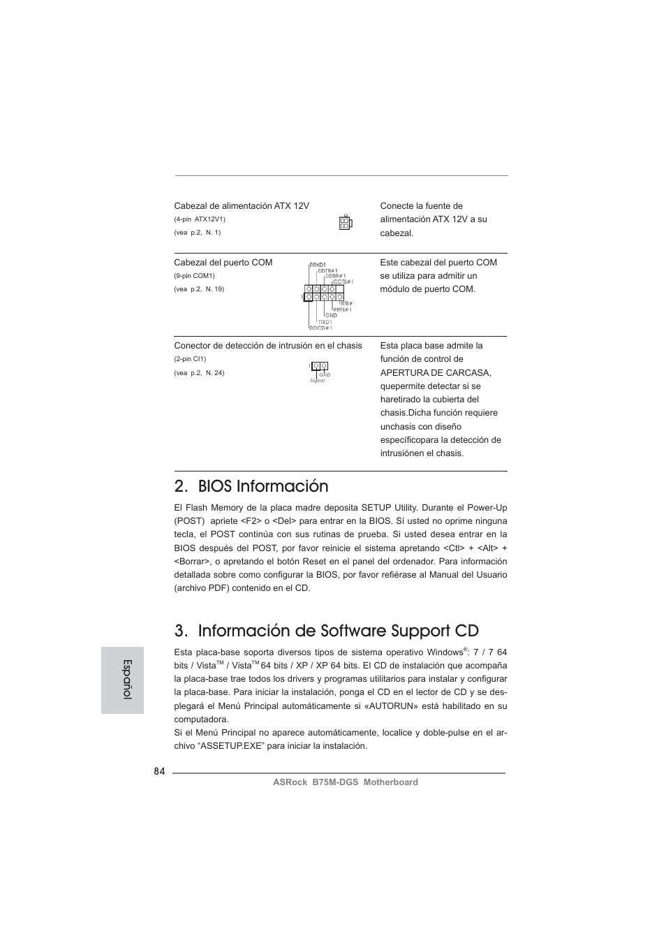 Bios información, Información de software support cd, Español | ASRock B75M-DGS User Manual | Page 84 / 185