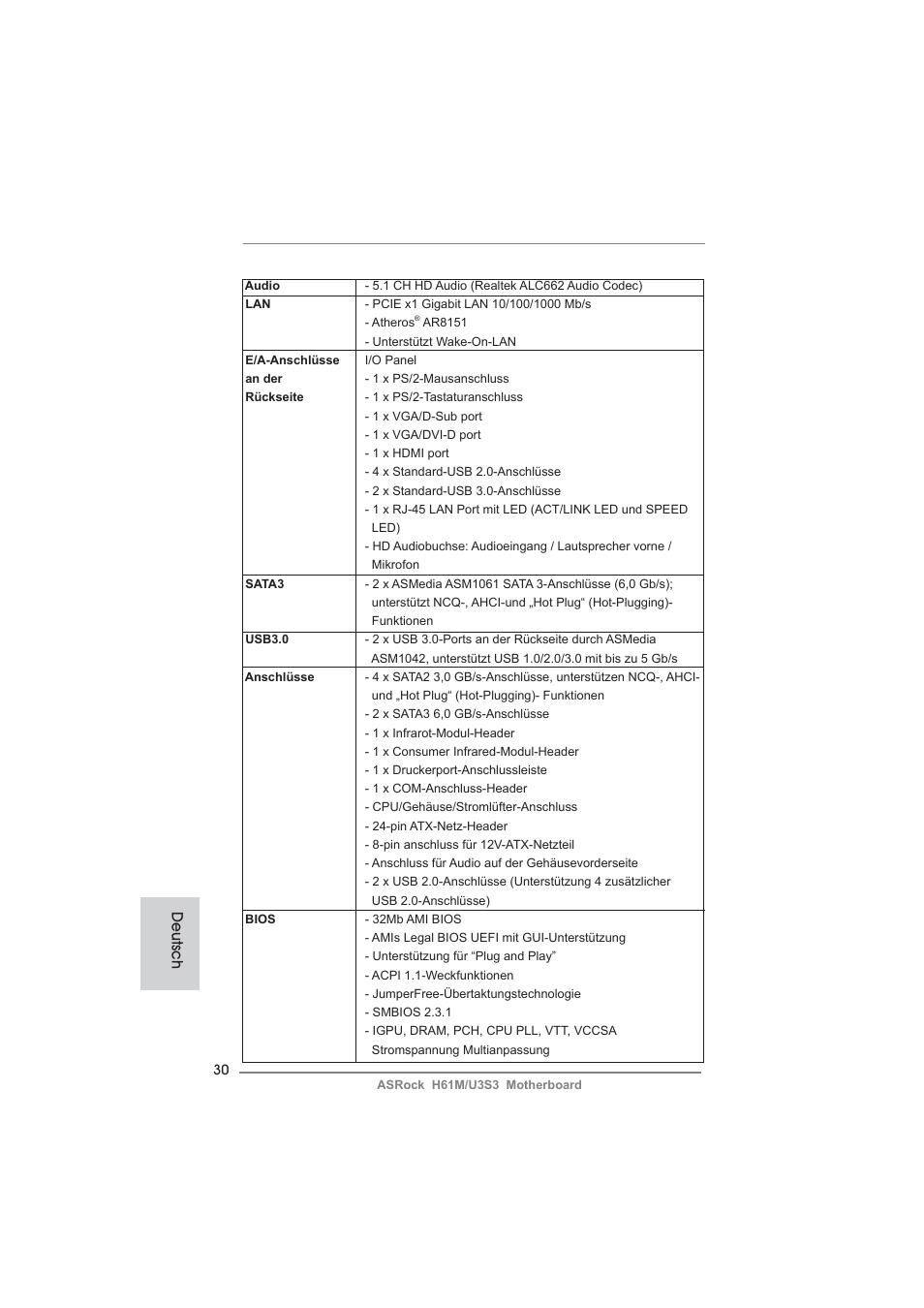 Deutsch | ASRock H61M__U3S3 User Manual | Page 30 / 158