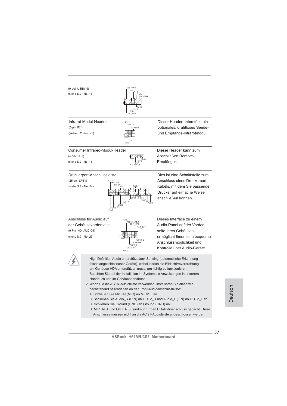Deutsch | ASRock H61M__U3S3 User Manual | Page 37 / 158