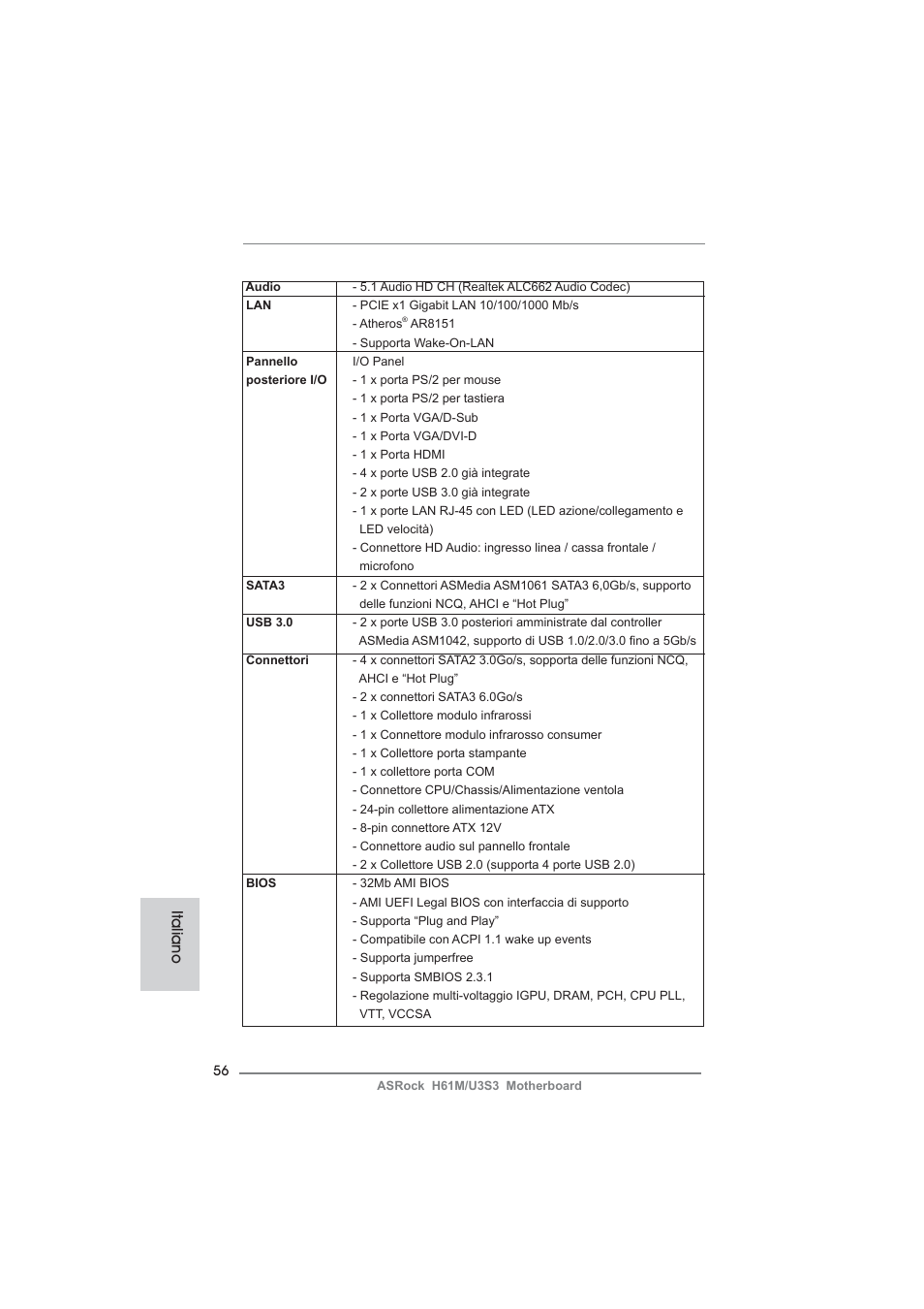 Italiano | ASRock H61M__U3S3 User Manual | Page 56 / 158