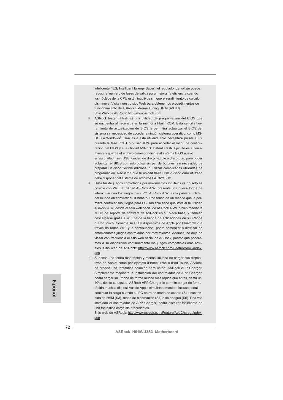 Español | ASRock H61M__U3S3 User Manual | Page 72 / 158