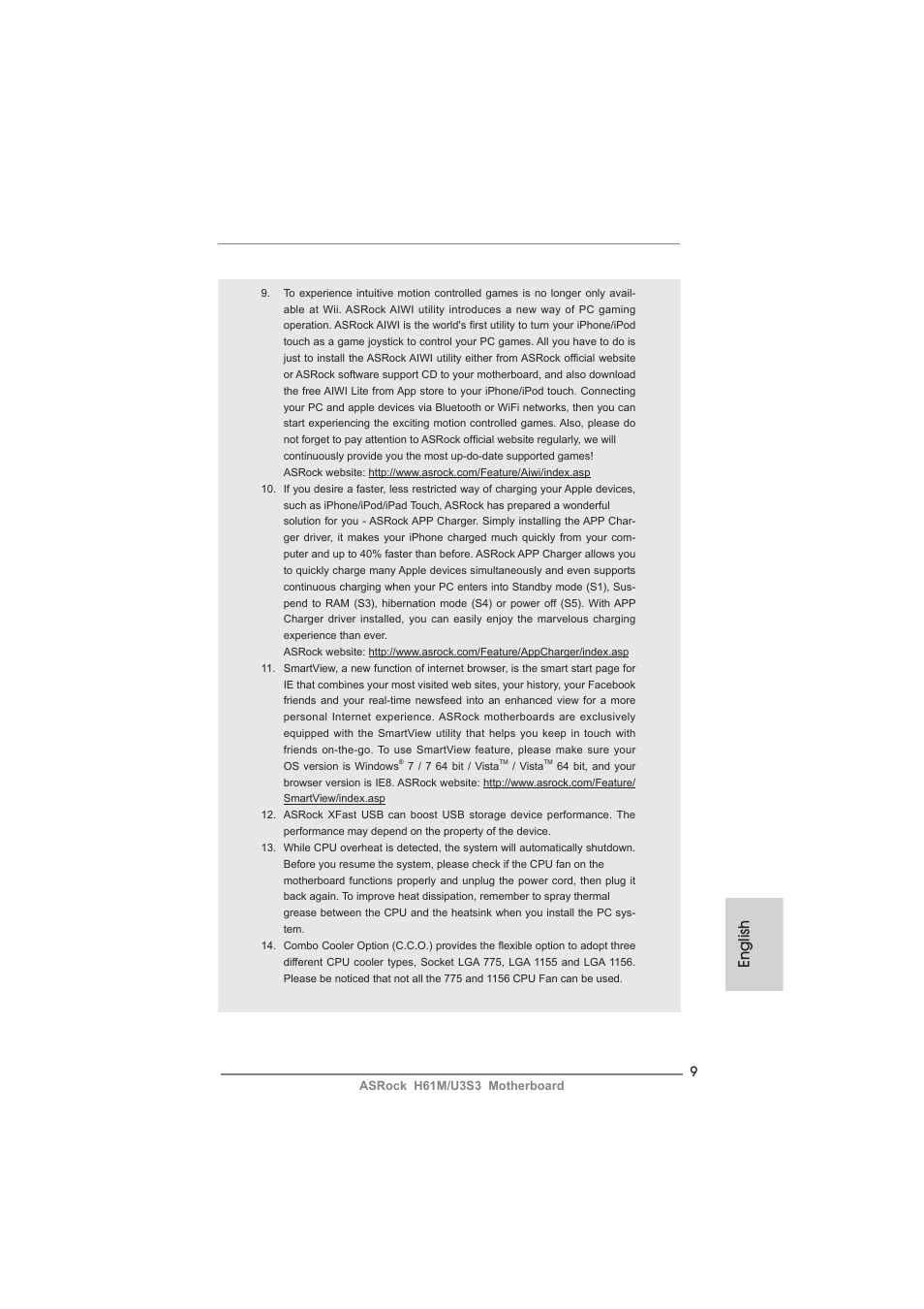 English | ASRock H61M__U3S3 User Manual | Page 9 / 158