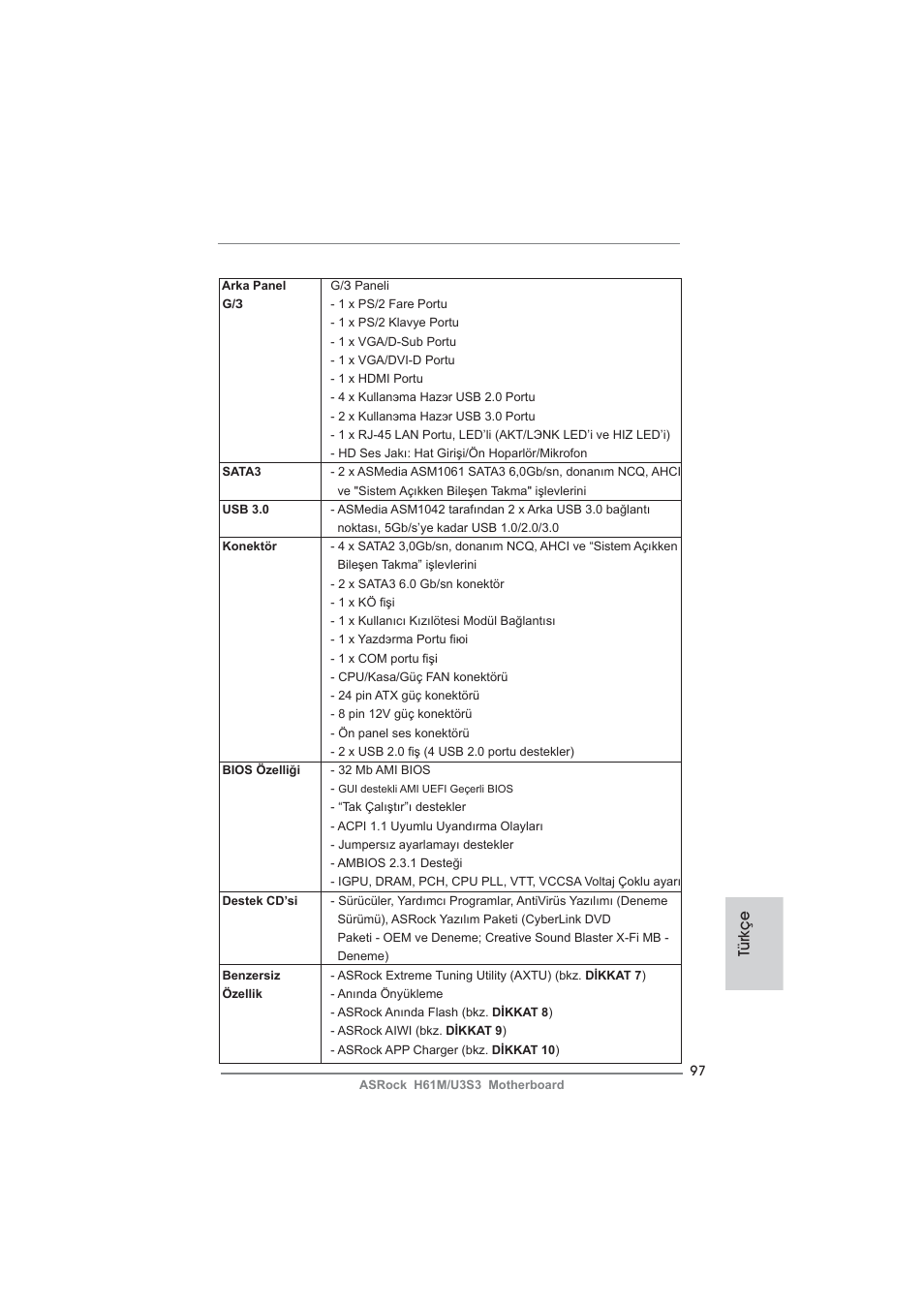 Türkçe | ASRock H61M__U3S3 User Manual | Page 97 / 158