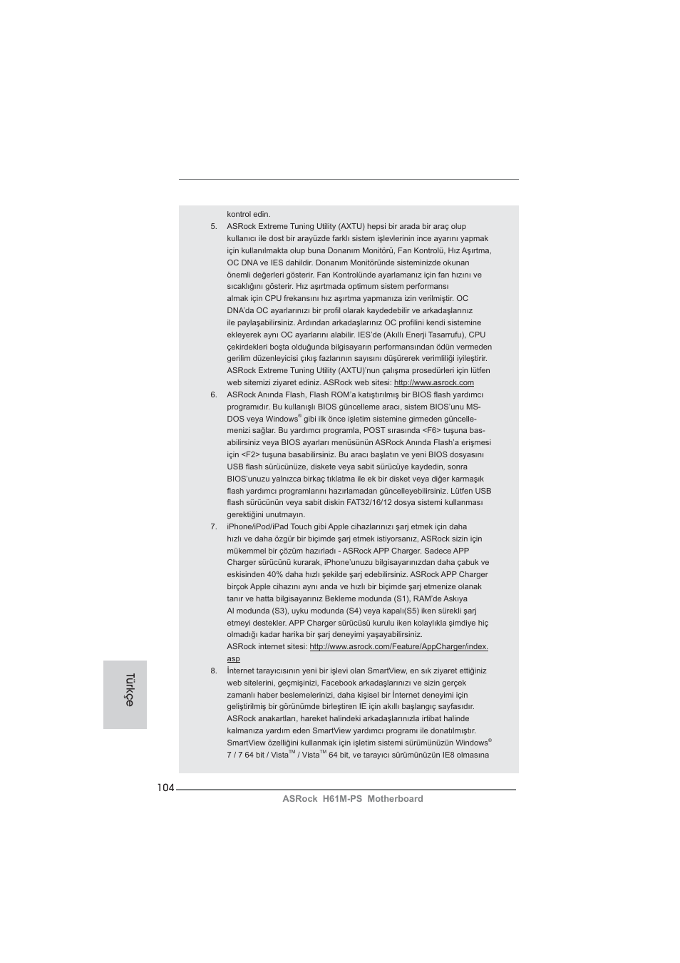 Türkçe | ASRock H61M-PS User Manual | Page 104 / 160