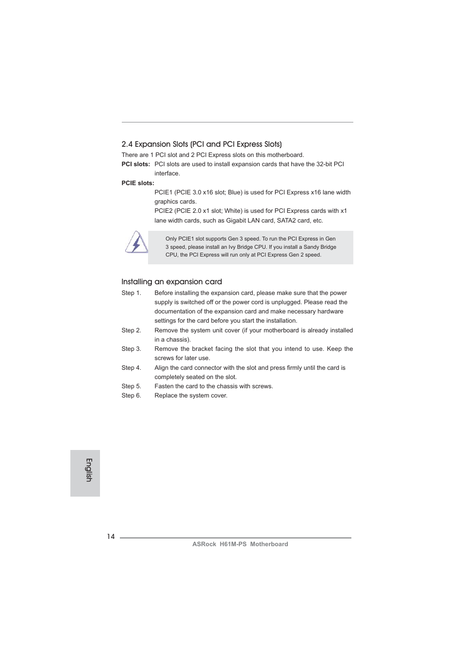 Installing an expansion card | ASRock H61M-PS User Manual | Page 14 / 160