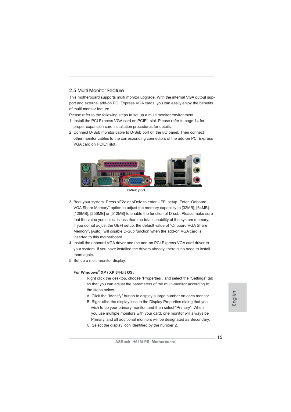 English 2.5 multi monitor feature | ASRock H61M-PS User Manual | Page 15 / 160