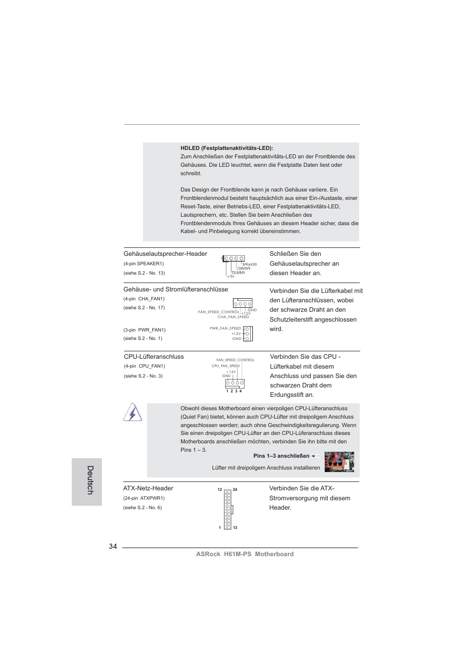 Deutsch | ASRock H61M-PS User Manual | Page 34 / 160