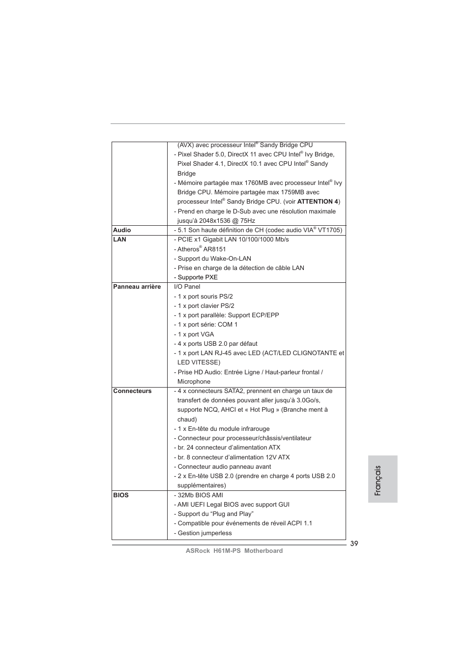 Français | ASRock H61M-PS User Manual | Page 39 / 160