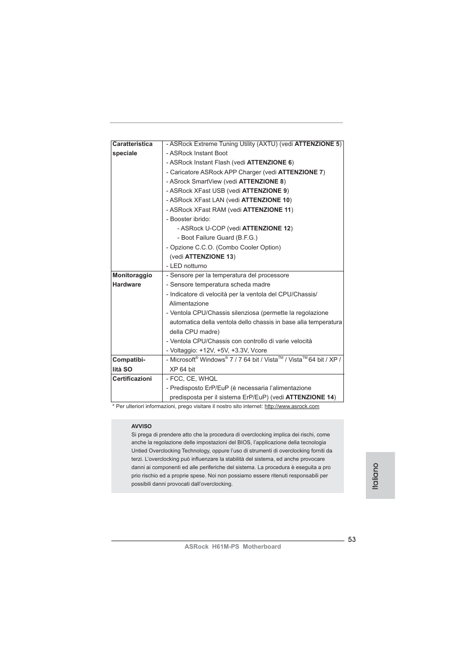 Italiano | ASRock H61M-PS User Manual | Page 53 / 160