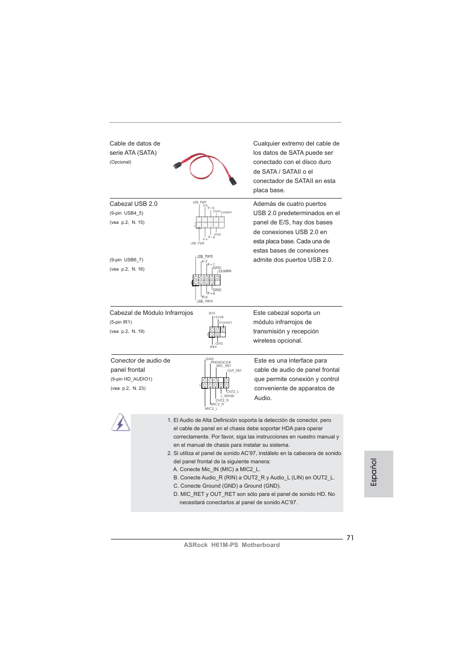 Español | ASRock H61M-PS User Manual | Page 71 / 160