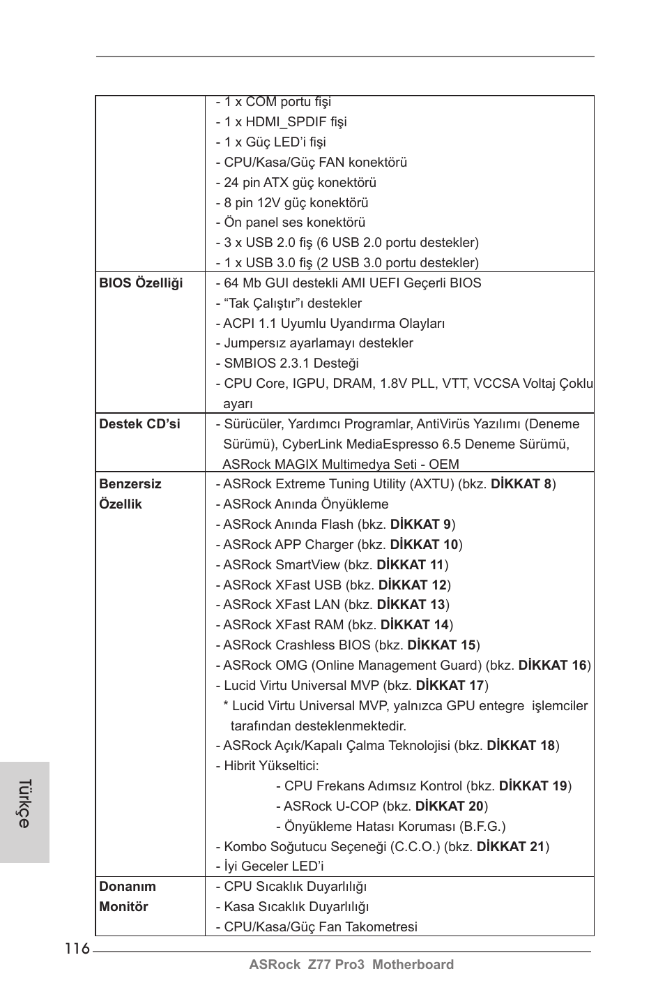 Türkçe | ASRock Z77 Pro3 User Manual | Page 116 / 192