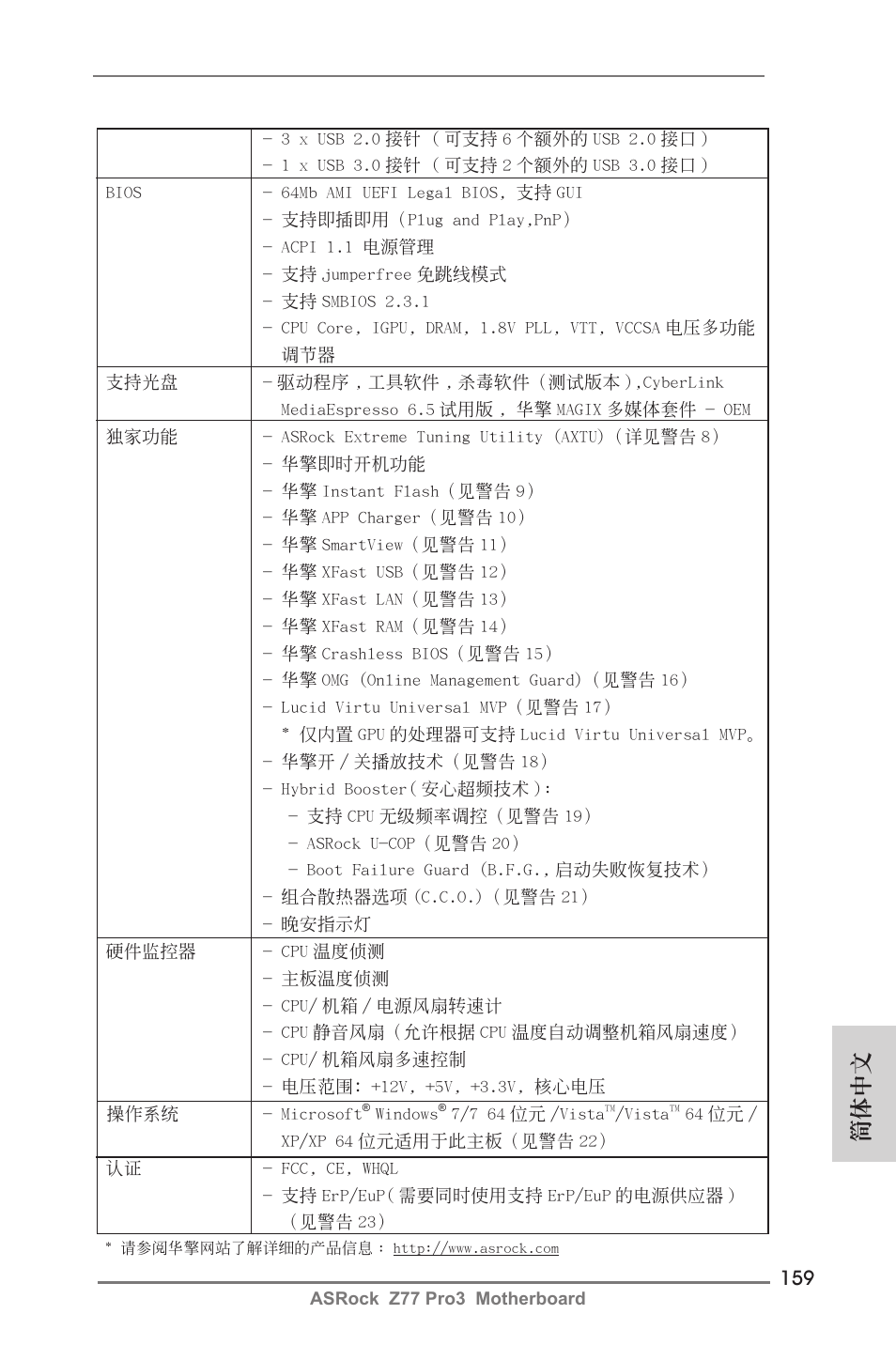 簡體中文 | ASRock Z77 Pro3 User Manual | Page 159 / 192