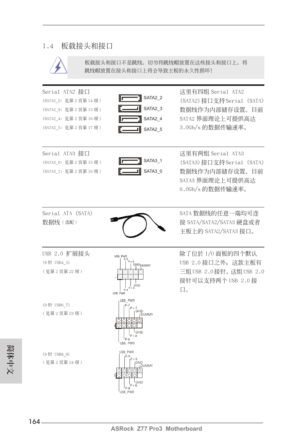 簡體中文, 4 板載接頭和接口 | ASRock Z77 Pro3 User Manual | Page 164 / 192