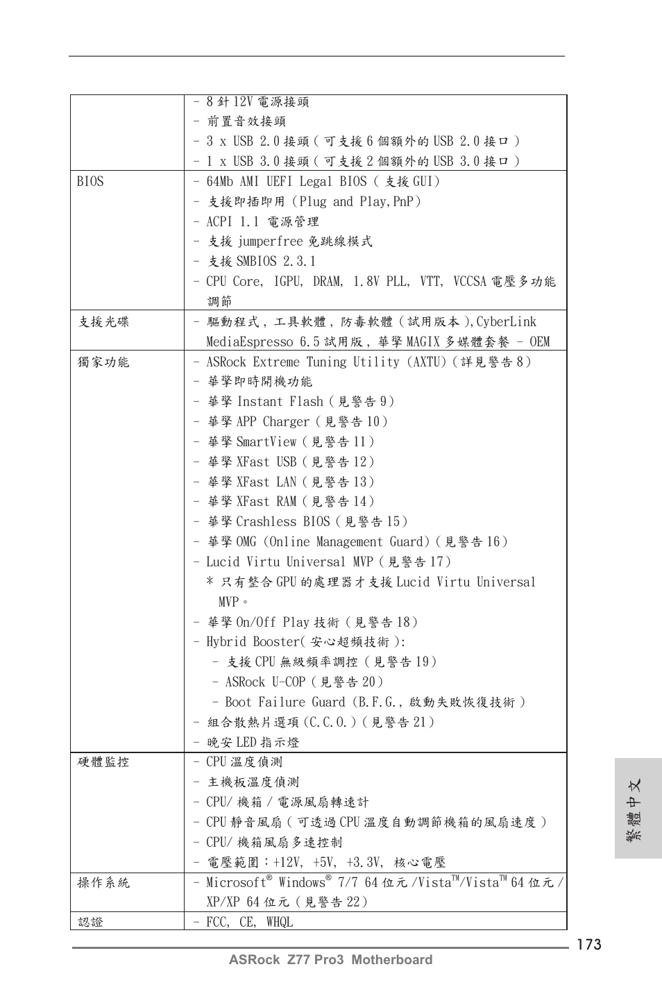 繁體中文 | ASRock Z77 Pro3 User Manual | Page 173 / 192