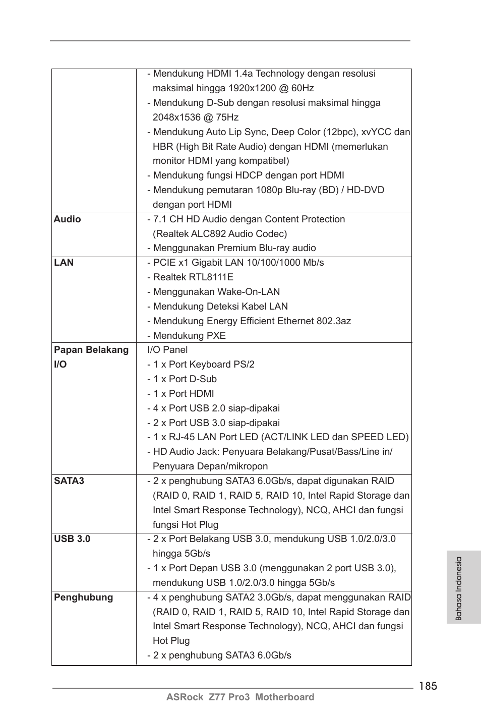 ASRock Z77 Pro3 User Manual | Page 185 / 192