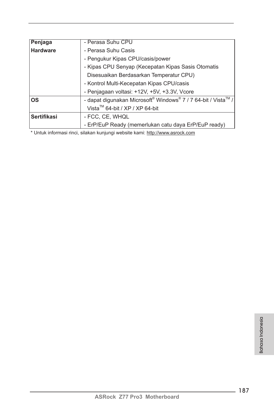 ASRock Z77 Pro3 User Manual | Page 187 / 192