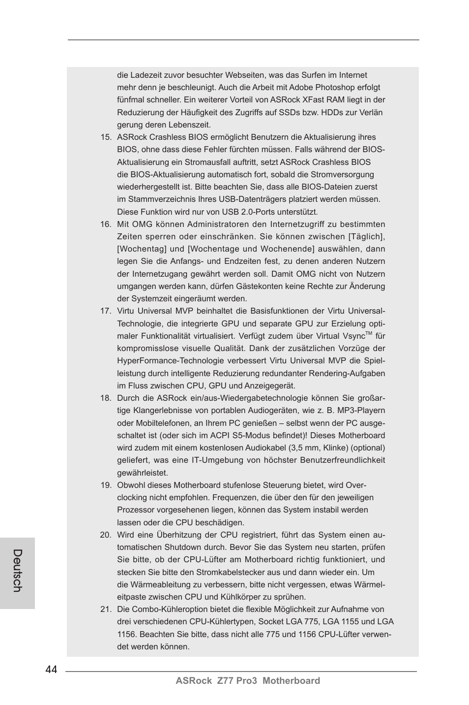 Deutsch | ASRock Z77 Pro3 User Manual | Page 44 / 192