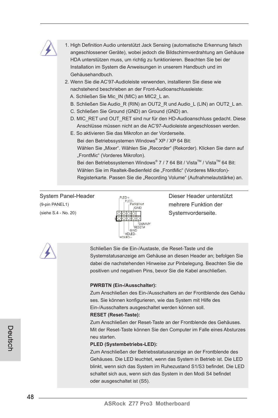 Deutsch | ASRock Z77 Pro3 User Manual | Page 48 / 192