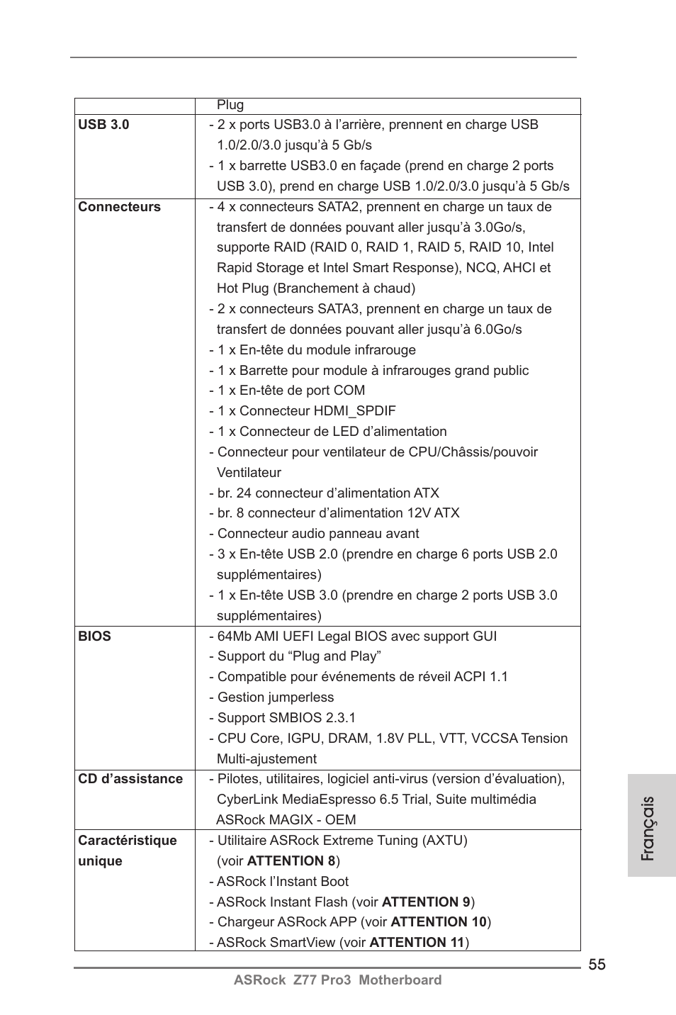 Français | ASRock Z77 Pro3 User Manual | Page 55 / 192