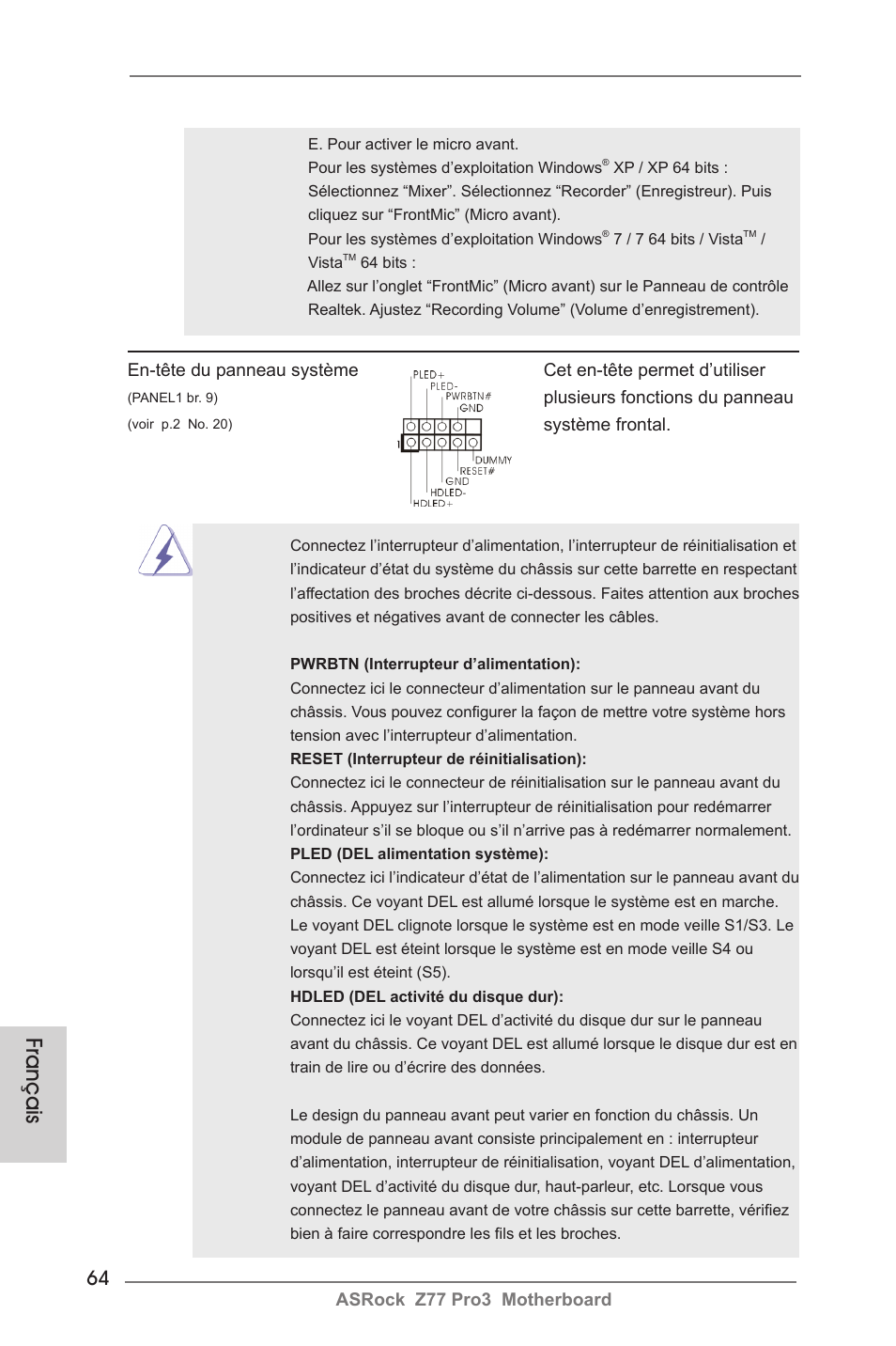 Français | ASRock Z77 Pro3 User Manual | Page 64 / 192