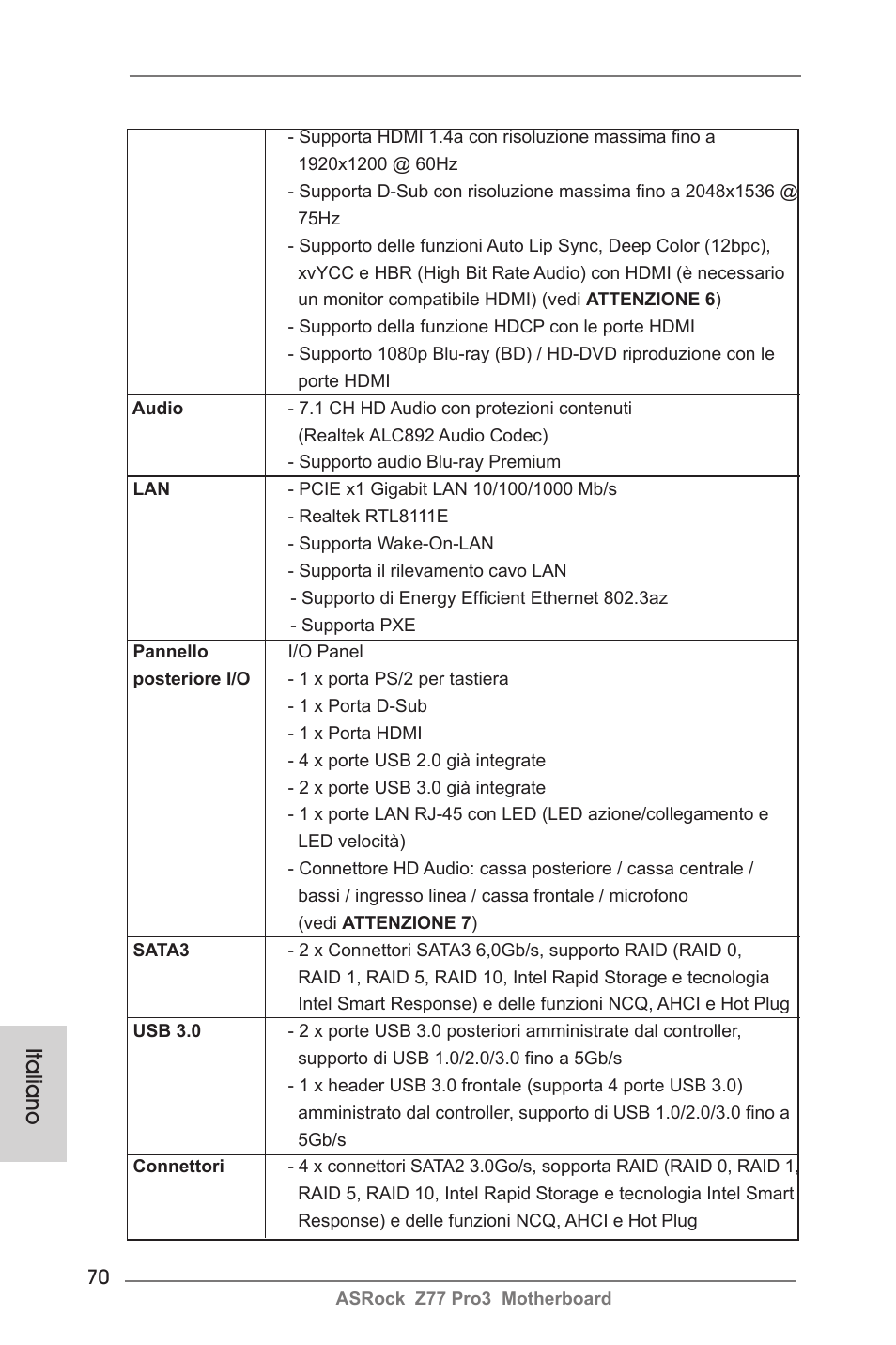 Italiano | ASRock Z77 Pro3 User Manual | Page 70 / 192