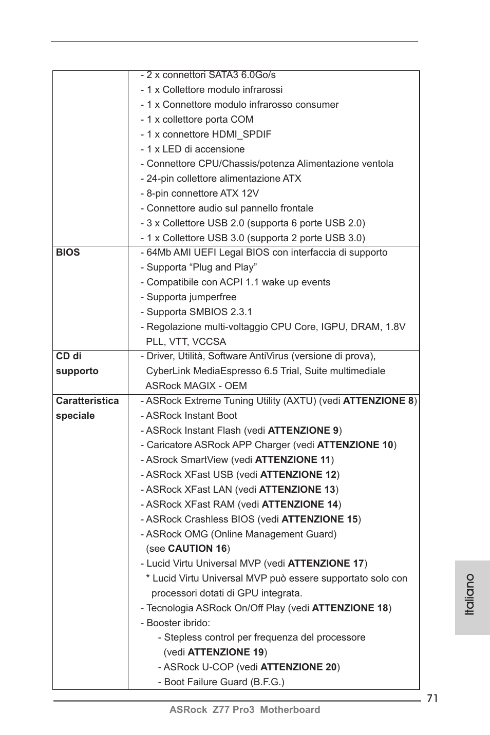 Italiano | ASRock Z77 Pro3 User Manual | Page 71 / 192