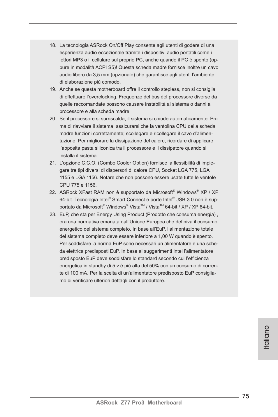 Italiano, Asrock z77 pro3 motherboard | ASRock Z77 Pro3 User Manual | Page 75 / 192