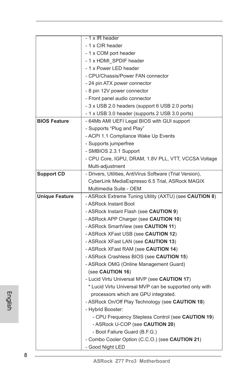English | ASRock Z77 Pro3 User Manual | Page 8 / 192