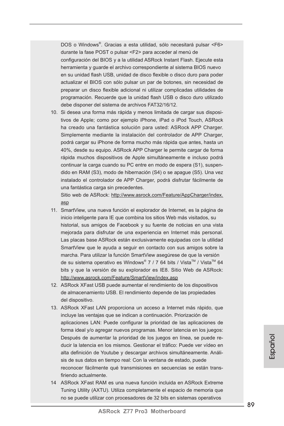 Español | ASRock Z77 Pro3 User Manual | Page 89 / 192
