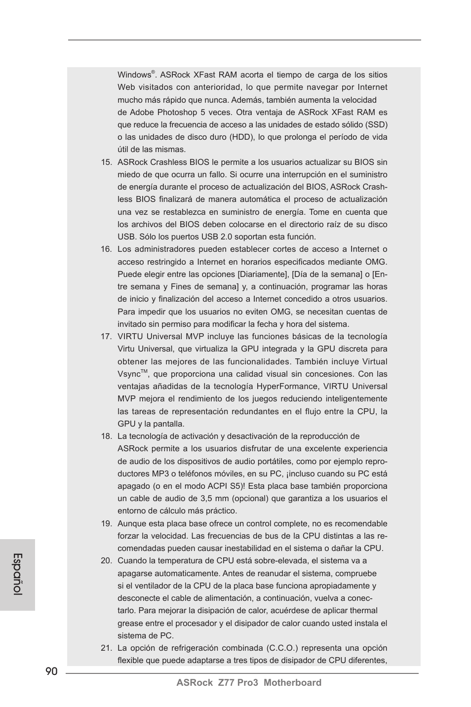 Español | ASRock Z77 Pro3 User Manual | Page 90 / 192