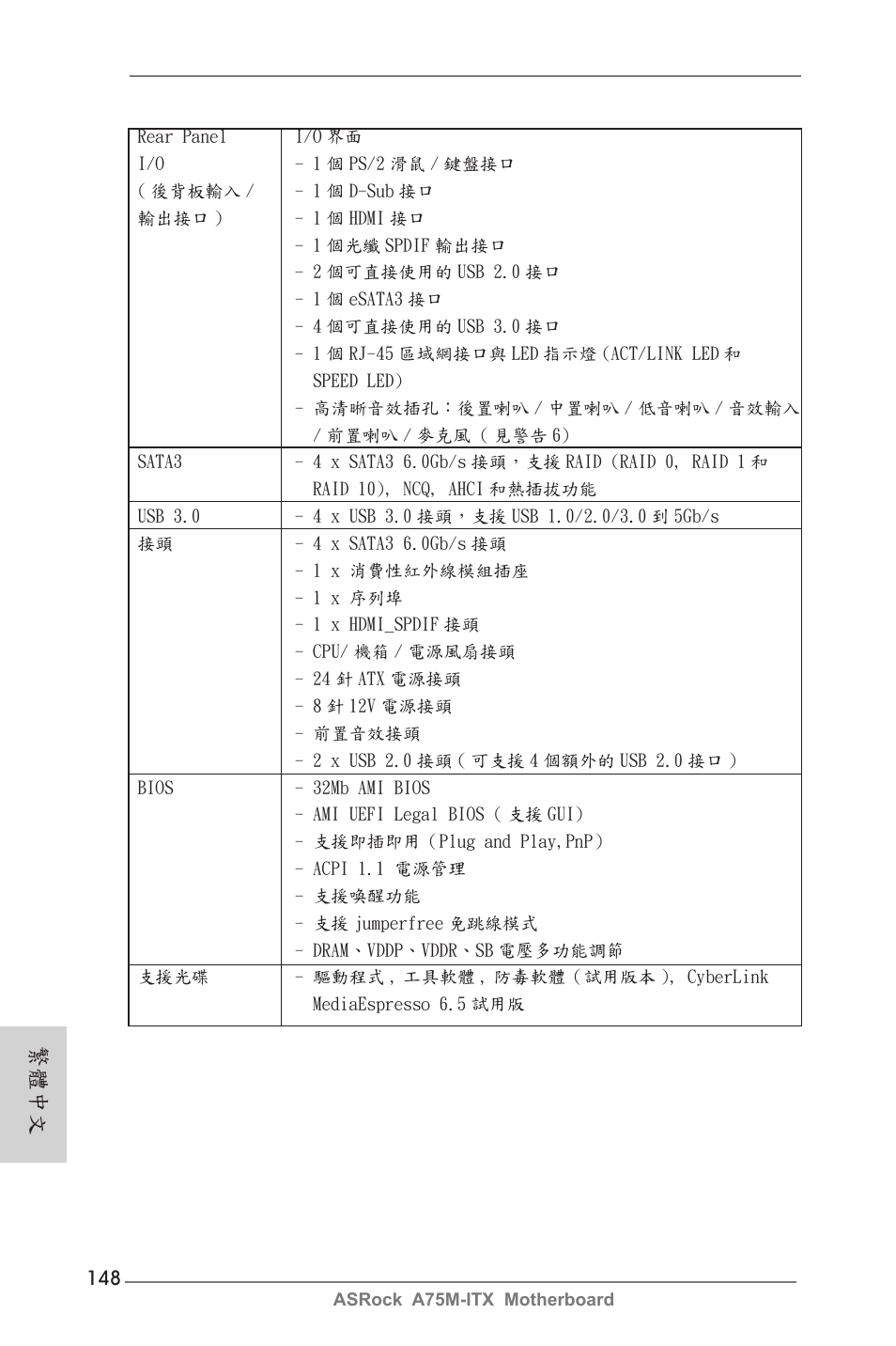 繁體中文 | ASRock A75M-ITX User Manual | Page 148 / 157